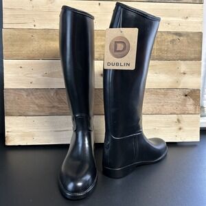 Dublin Women's  Size 4 (34) Tall Black‎ Rubber Boots Equestrian Riding 1 In Heel